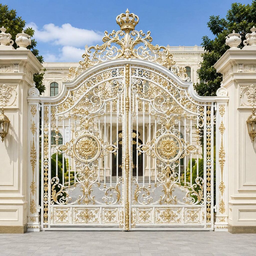 خرید درب ویلایی سفید طلایی نمای کلاسیک خرید درب ویلایی سفید طلایی نمای کلاسیک