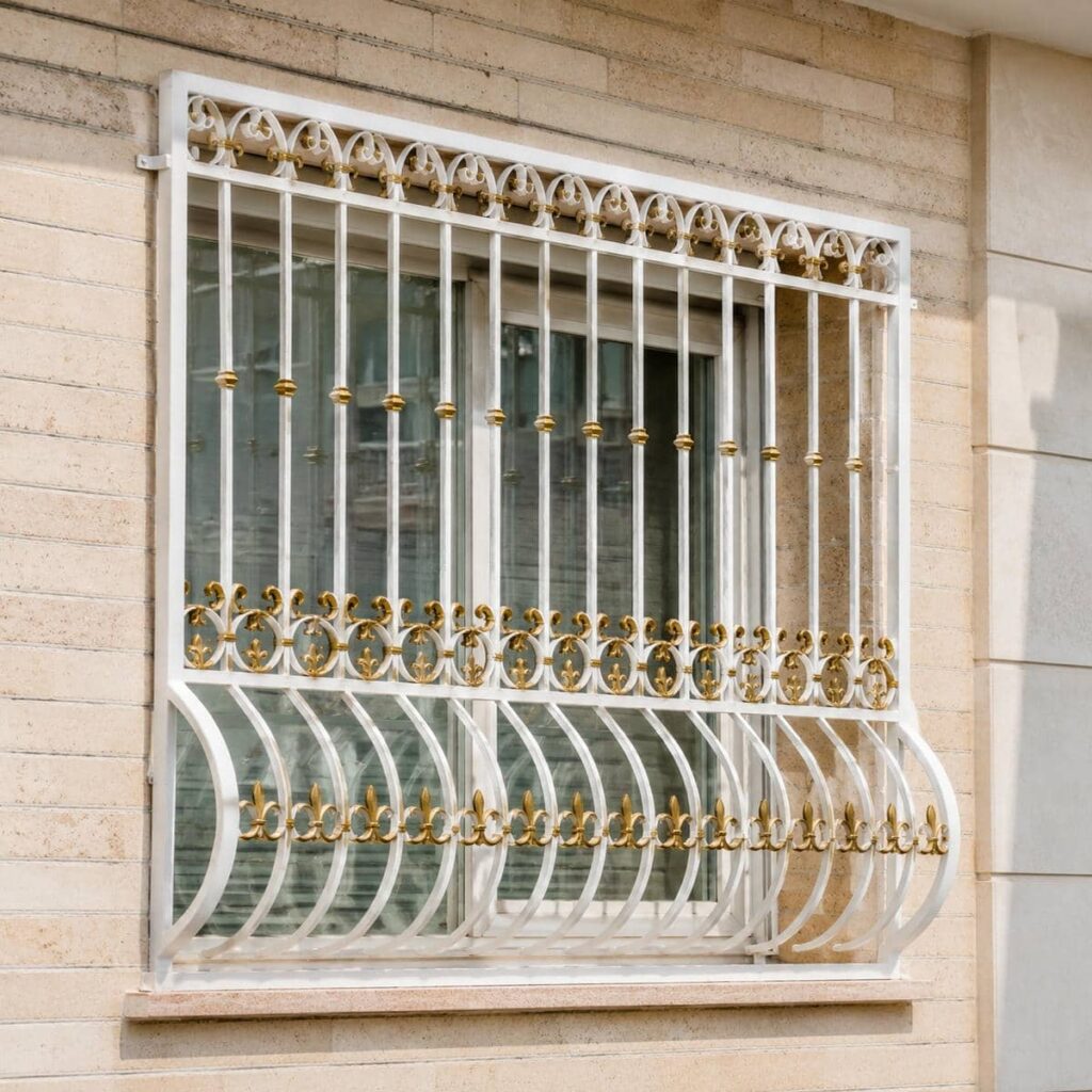 نرده پنجره فرفورژه گل دار برای امنیت ورودی نرده پنجره فرفورژه گل دار برای امنیت ورودی