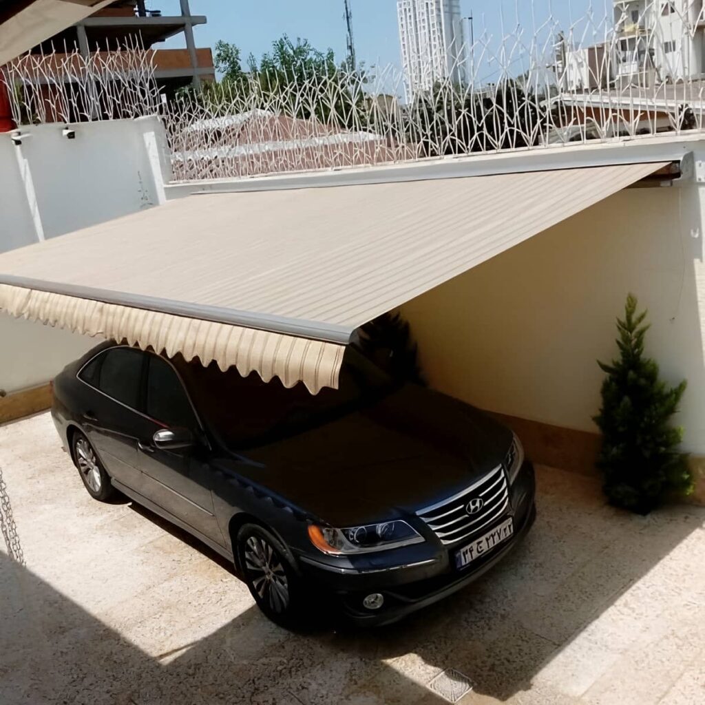 سایبان برقی فروشگاهی با پوشش طوسی در بندرعباس